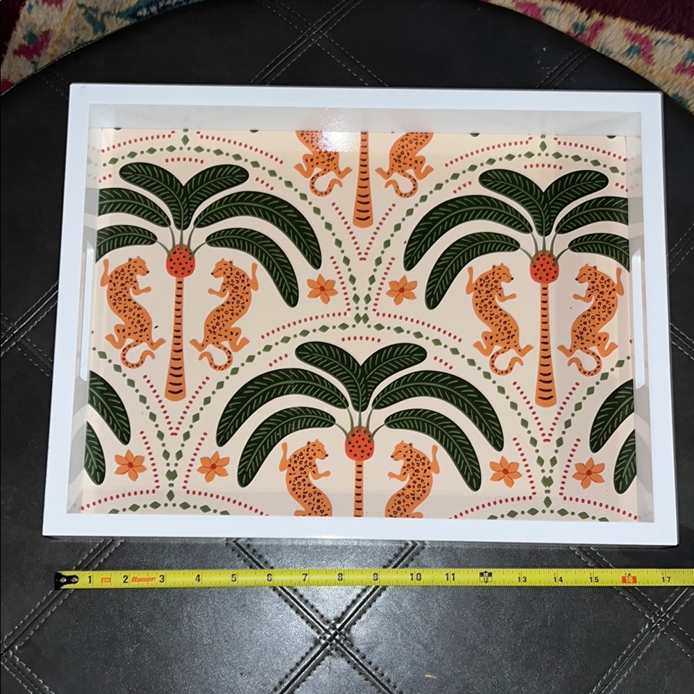 Tropical Leopard and Palm Tree Tray 13x17 NEW